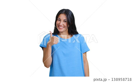 Woman giving thumbs up showing agreement with smile Woman giving thumbs up showing agreement with smile 138958718