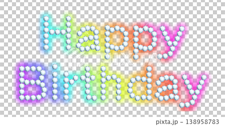 Happy Birthday lettering, logo, iridescent rhinestones or gemstones Happy Birthday lettering, logo, iridescent rhinestones or gemstones 138958783