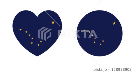 Alaska state flag icon, sticker, badge. Alaska State heart shaped, circle flag button, symbol. Round, heart flag of Alaska banner, background set. 138958902