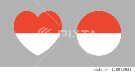 National flag of Indonesia round, heart shaped badge, sticker, background set. Heart, circle shape button, icon, banner Indonesian flag. National flag of Indonesia round, heart shaped badge, sticker, background set. Heart, circle shape button, icon, banner Indonesian flag. 138958921