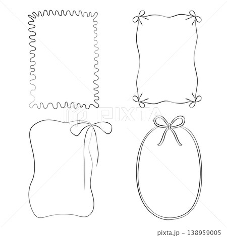 Hand-drawn decorative festive frames with bows graphic illustration, for product design, wedding decor, menu, cards, invitation Hand-drawn decorative festive frames with bows graphic illustration, for product design, wedding decor, menu, cards, invitation 138959005