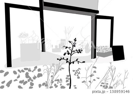 ミニマルな花屋の外観 手描きイラスト モノクロ背景素材 ミニマルな花屋の外観 手描きイラスト モノクロ背景素材 138959146