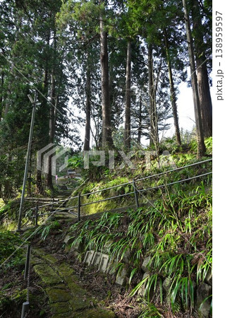 妙法寺の登山道と階段のある山道（新潟県長岡市） 138959597