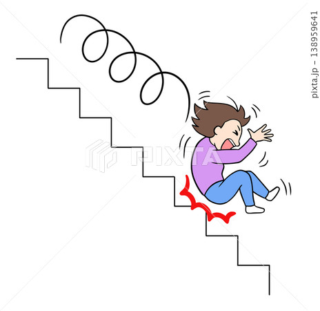 階段から派手に転げ落ちて腰を強打した女性のイラスト 階段から派手に転げ落ちて腰を強打した女性のイラスト 138959641