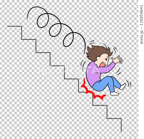 階段から派手に転げ落ちて腰を強打した女性のイラスト 階段から派手に転げ落ちて腰を強打した女性のイラスト 138959641