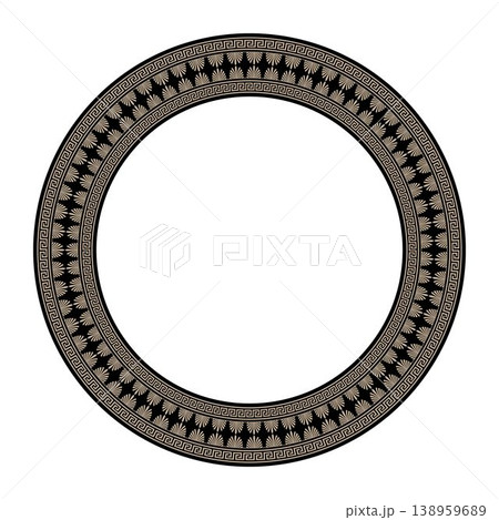 Vector gold round classic greek meander ornament. Pattern of ancient Greece. Round frame with ethnic ornament. Border, frame of the Roman Empire. European ornament. Border frame Ancient Greece, Roman  138959689