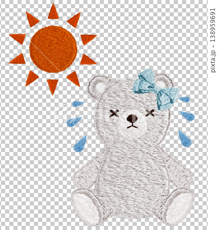 【夏バテシロクマ】手刺繍イラスト素材 【夏バテシロクマ】手刺繍イラスト素材 138959691