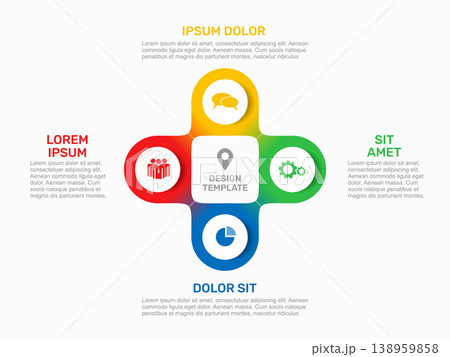 Modern business infographic template with four colorful circular steps and icons. Vector illustration. 138959858