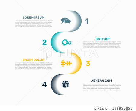 Vertical zig-zag business infographic template with four colorful numbered steps and icons. Vector illustration. Vertical zig-zag business infographic template with four colorful numbered steps and icons. Vector illustration. 138959859
