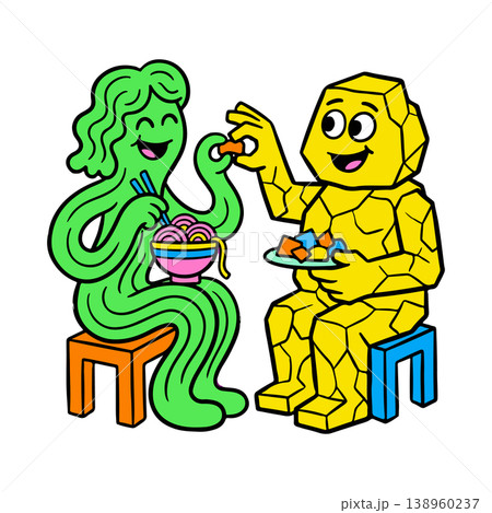Cartoon Characters Sharing a Meal 138960237