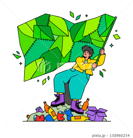 Environmental Activist Raising Green Flag Environmental Activist Raising Green Flag 138960254