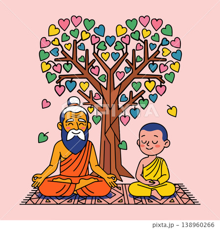 Guru and Disciple Meditating Under Bodhi Tree Guru and Disciple Meditating Under Bodhi Tree 138960266