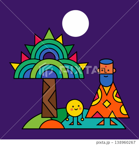 Stylized Night Scene with Figure and Tree Stylized Night Scene with Figure and Tree 138960267