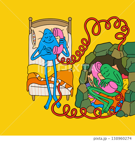 Cartoon Characters on a Phone Call Cartoon Characters on a Phone Call 138960274