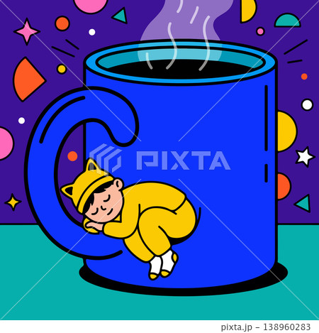 Sleeping Baby with Coffee Cup Sleeping Baby with Coffee Cup 138960283