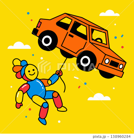 Toy Figure Holding Car Balloon 138960284