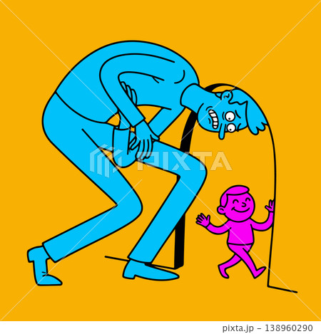 Cartoon Man with Back Pain and Pink Figure 138960290