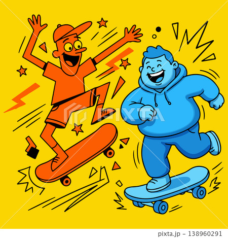 Cartoon Skateboarders on Yellow Background 138960291