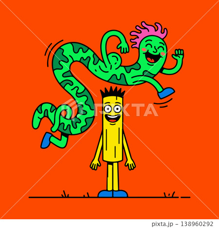 Cartoon Characters on Orange Background Cartoon Characters on Orange Background 138960292