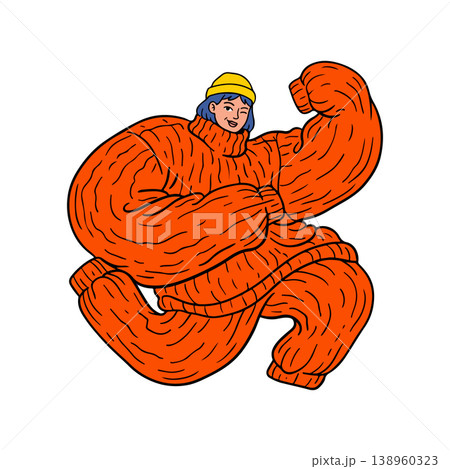 Cartoon Woman in Oversized Orange Sweater Cartoon Woman in Oversized Orange Sweater 138960323