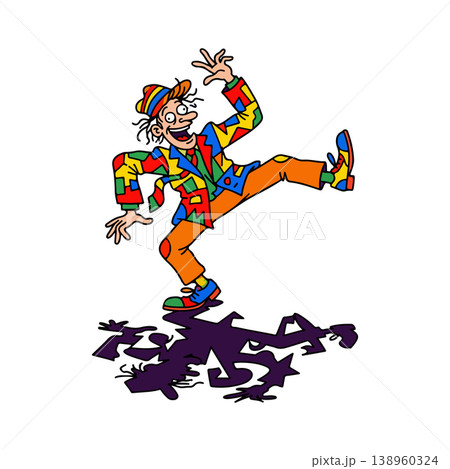 Cartoon Clown Mid-Step with Shadow 138960324