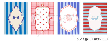 かわいいフレーム 背景 壁紙 ベクター イラスト ストライプ チェック 138960504
