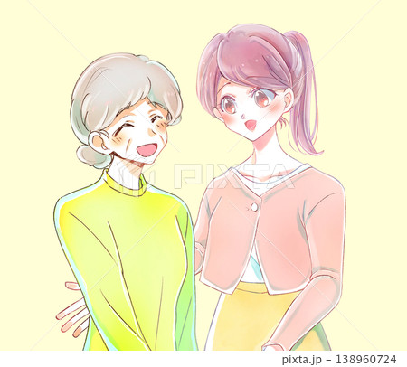 高齢者に寄り添う若い女性　笑顔 138960724