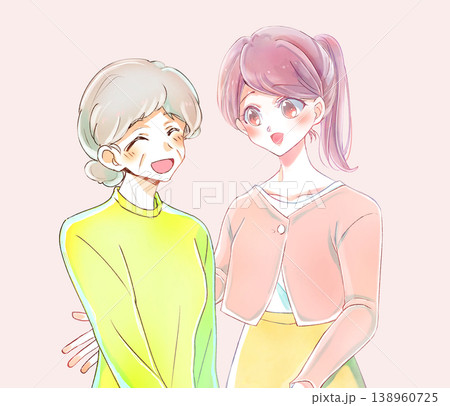 高齢者に寄り添う若い女性　笑顔 138960725