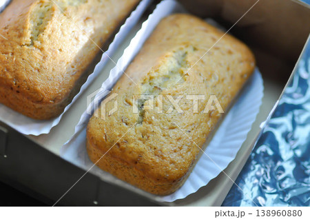 banana cake or banana bread or almond bread , loaf of bread 138960880