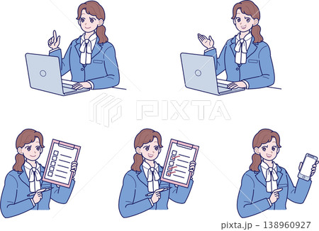 スーツ姿の若い女性の上半身のポーズセット 138960927
