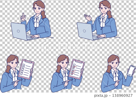 スーツ姿の若い女性の上半身のポーズセット 138960927