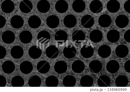 Metal old steel texture round patterns holes circle iron dirty abstract background structure black dark 138960999