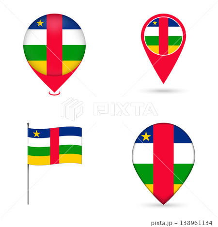 Central African Republic Flag Map Pin Icons Set Collection. Central African Republic Flag Map Pin Icons Set Collection. 138961134