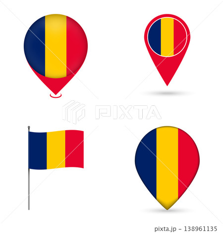 Chad Flag Map Pin Icons Set Collection. Chad Flag Map Pin Icons Set Collection. 138961135