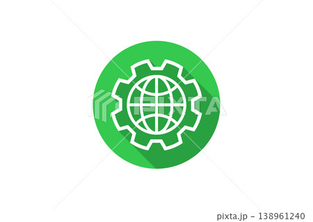 Green Globe Inside Gear Icon Representing Global Settings, Network Management And Environmental Technology 138961240