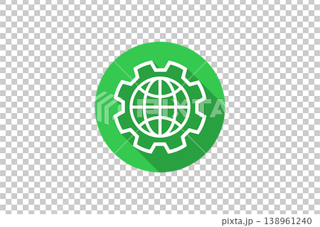 Green Globe Inside Gear Icon Representing Global Settings, Network Management And Environmental Technology 138961240
