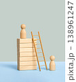 Development business growth processes are staged of wooden men and ladders, wooden blocks. Success achievement concept. Business progress, strategic development of a company, startup. Business concept 138961247