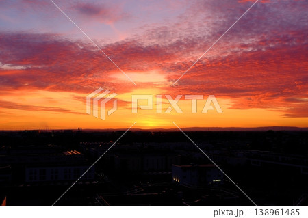 sunset over the village 138961485
