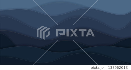Midnight Luxury Waves Background Abstract Night Paper Cut Layers with Golden Light Outlines. Dark Indigo Backdrop for Premium Branding and Tech Design. 138962018