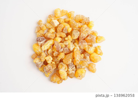 Frankincense or olibanum aromatic resin isolated on white background used in incense and perfumes. 138962058