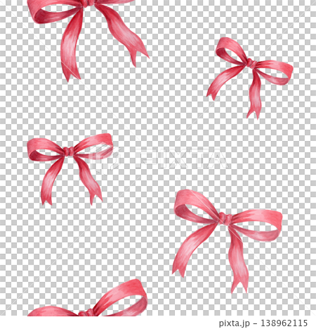 Seamless minimal watercolor pattern with red ribbon bow in airy scattered layout. Hand painted simple festive element with soft edges and organic spacing, modern clean design for wrapping paper Seamless minimal watercolor pattern with red ribbon bow in airy scattered layout. Hand painted simple festive element with soft edges and organic spacing, modern clean design for wrapping paper 138962115