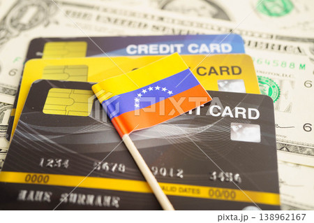 Venezuela flag on credit card, finance economy trading shopping online business. Venezuela flag on credit card, finance economy trading shopping online business. 138962167