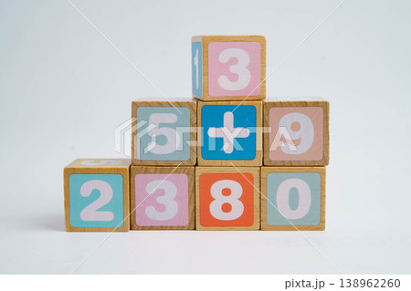 Number wood block cubes for learning Mathematic, education math concept. Number wood block cubes for learning Mathematic, education math concept. 138962260