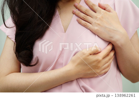 Asian woman self touching check lump or Breast cancer, Breast Self Exam. Asian woman self touching check lump or Breast cancer, Breast Self Exam. 138962261