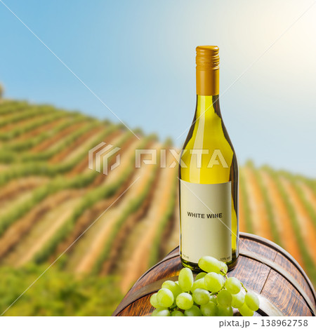 White wine bottle with grapes White wine bottle with grapes 138962758