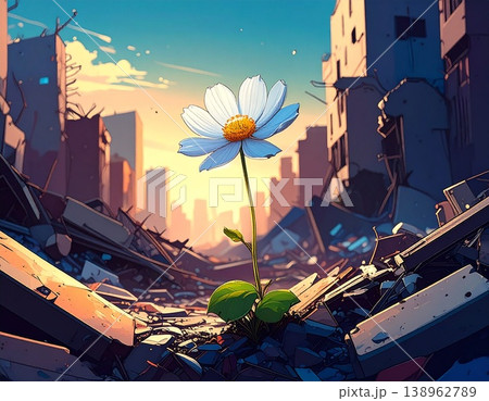 一輪の花 荒廃した都市 一輪の花 荒廃した都市 138962789