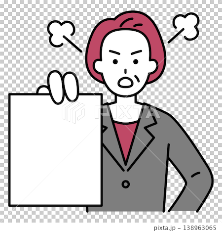 A middle-aged woman in a suit gets angry when she shows the documents. A middle-aged woman in a suit gets angry when she shows the documents. 138963065