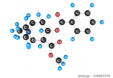Cocaine molecule model with labeled atoms. 3D rendering Cocaine molecule model with labeled atoms. 3D rendering 138963570