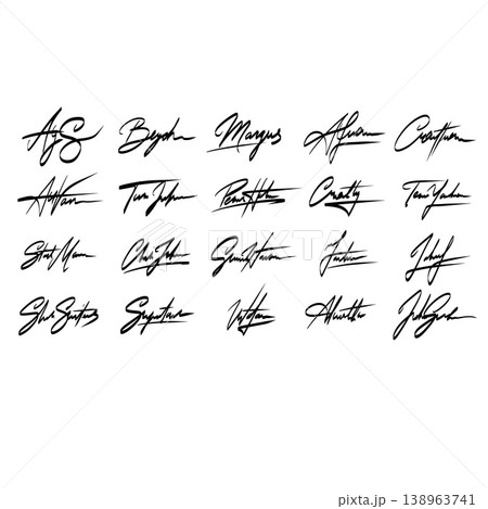 Signature set, autograph ink script, vector black handwriting brush stroke, calligraphy manual letter collection. Business document sign, personal name mark, abstract ink flourish. Signature set, autograph ink script, vector black handwriting brush stroke, calligraphy manual letter collection. Business document sign, personal name mark, abstract ink flourish. 138963741