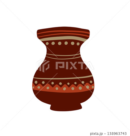 Clay pot, ancient ethnic ceramic vase, traditional pottery vessel with ornament. Hand drawn rustic clay pot, antique floral jar, ethnic greek jug. Decorative folk pottery Clay pot, ancient ethnic ceramic vase, traditional pottery vessel with ornament. Hand drawn rustic clay pot, antique floral jar, ethnic greek jug. Decorative folk pottery 138963743
